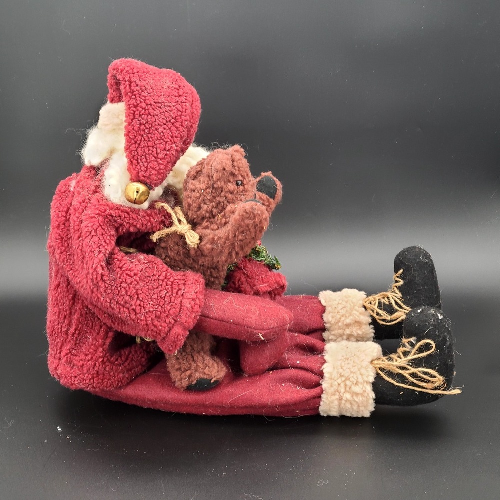 Primitive Cloth 28" Santa Claus & Teddy Bear Soft Christmas Figure, Shelf Sitter - Picture 11 of 13
